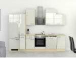 Möbelix Küchenzeile Abaco mit Geräten 310 cm Perlmutt/Akazie Modern