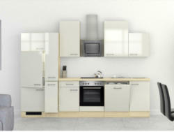 Küchenzeile Abaco mit Geräten 310 cm Perlmutt/Akazie Modern