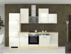 Küchenzeile Abaco mit Geräten 280 cm Perlmutt/Akazie Modern