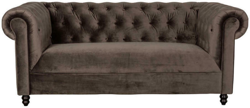 Chesterfield-Sofa in Holz, Textil Braun