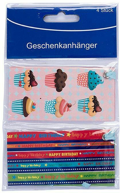 Geschenksangänger 4er Pack ”Happy Birthday und Cupcakes”