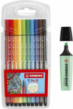 PAGRO DISKONT STABILO Fasermaler ”Pen 68” 10 Stück mehrere Farben inkl. Leuchtmarker ”BOSS”