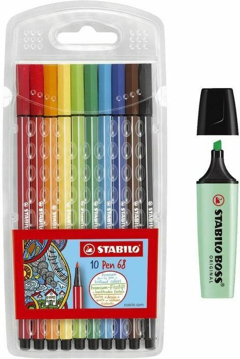 STABILO Fasermaler ”Pen 68” 10 Stück mehrere Farben inkl. Leuchtmarker ”BOSS”