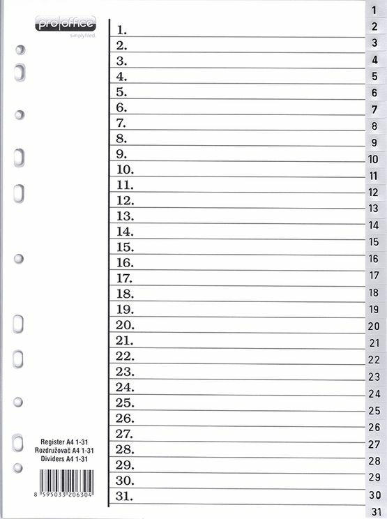 PROOFFICE Register A4 1-31 grau