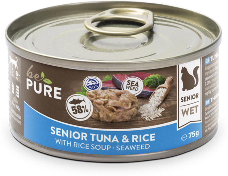 bePure Katzennassfutter Senior Thunfisch & Reis 24x75g