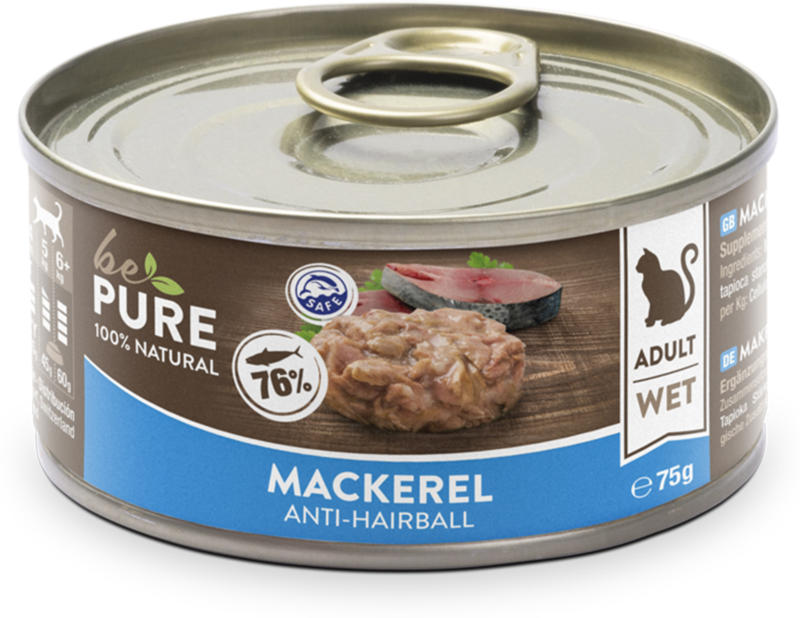 bePure Katzennassfutter Adult Makrele & Brühe 75g