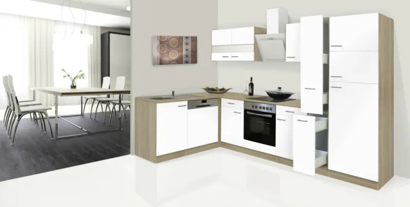 Eckküche 'ECONOMY L 310' , weiß, eiche