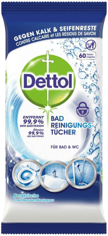 Dettol Salviette per la pulizia del bagno 2 x 60 panni -