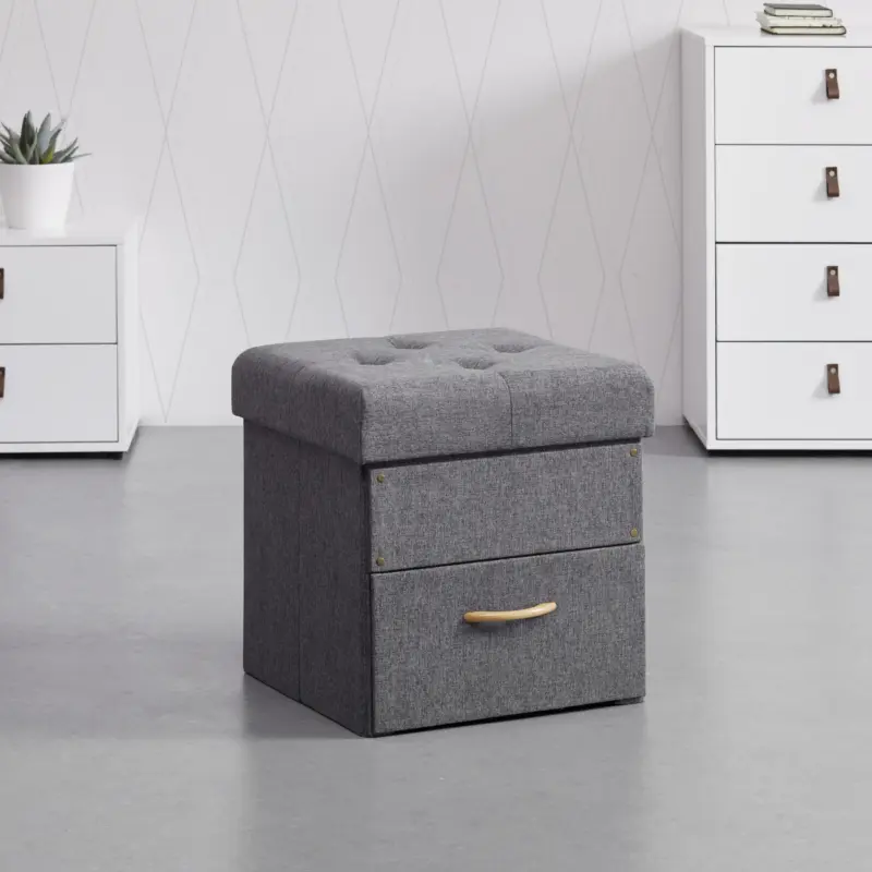 Hocker 'Ariana' inkl. Stauraum und Schublade, grau