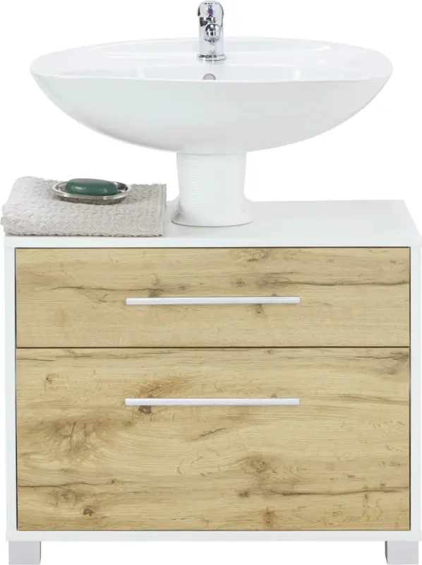 Waschbeckenunterschrank Weiß/Eichefarben