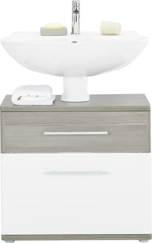 Waschbeckenunterschrank Weiß Hochglanz/Braun