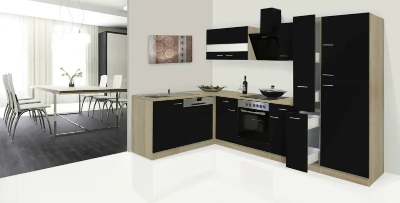 Eckküche 'CONOMY L 310' , schwarz, eiche