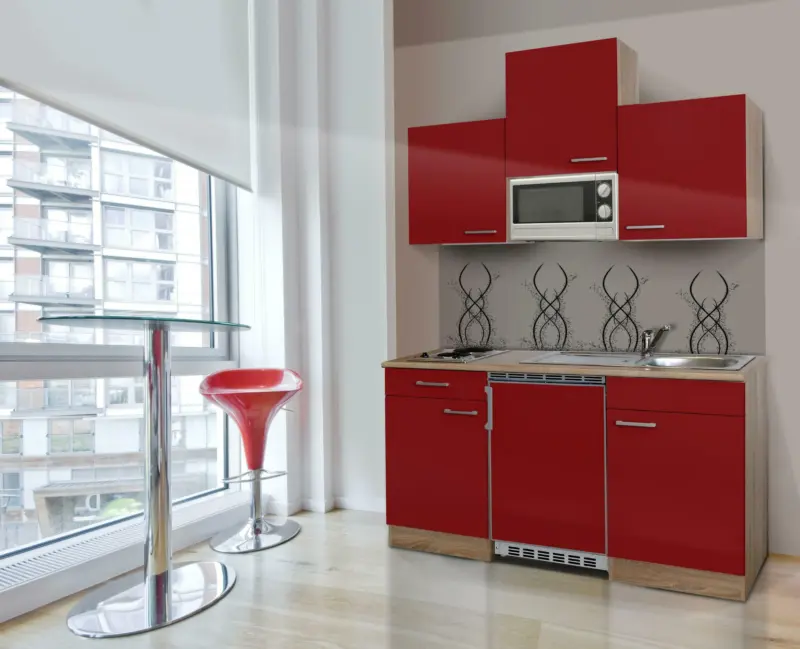 Miniküche 'ECONOMY 150' , rot, eiche
