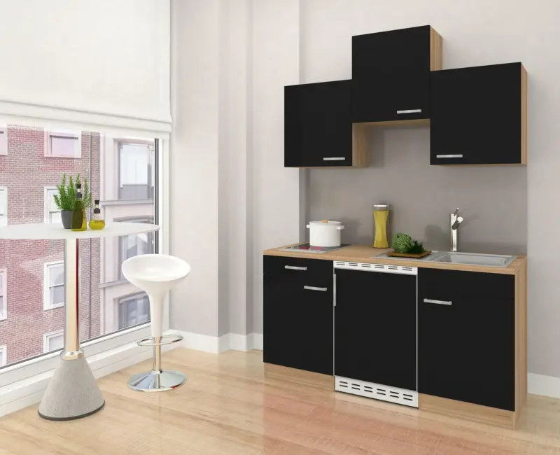 Miniküche 'ECONOMY 150' , schwarz, eiche