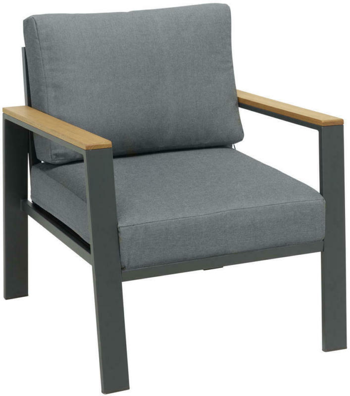 Gartensessel in Holz, Metall, Textil Anthrazit, Grau, Naturfarben