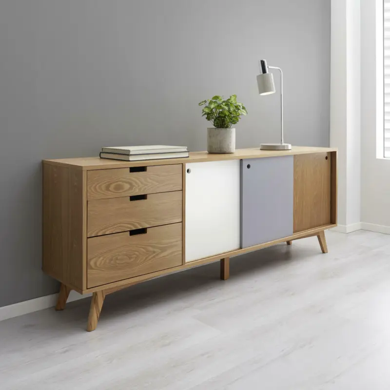 Sideboard 'Jillian', eschefarben/grau/weiß