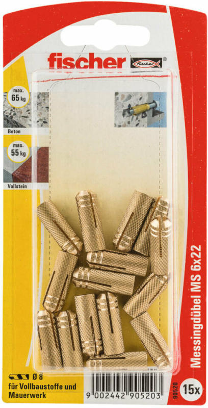Messingdübel „MS“, 6x22 mm, 15 Stück 22 mm
