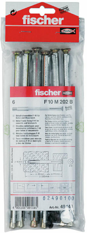 Fensterrahmendübel „F 10 M“, 202 mm, 6 Stück 12 mm
