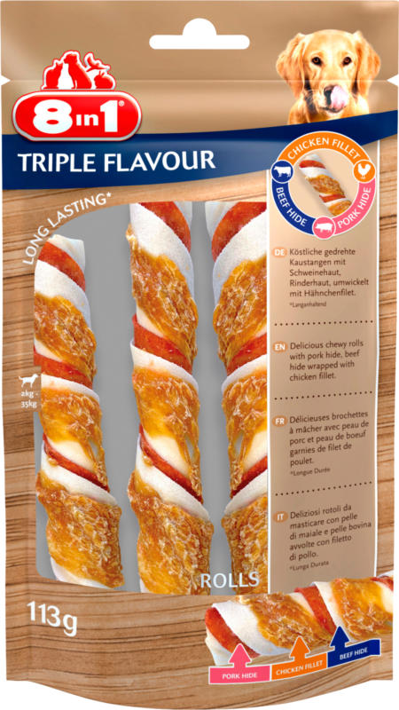 8in1 Snack für Hunde, Triple Flavour Rolls