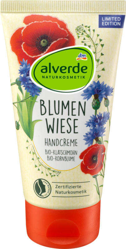 alverde NATURKOSMETIK Handcreme Blumenwiese Bio Klatschmohn, Bio-Kornblume