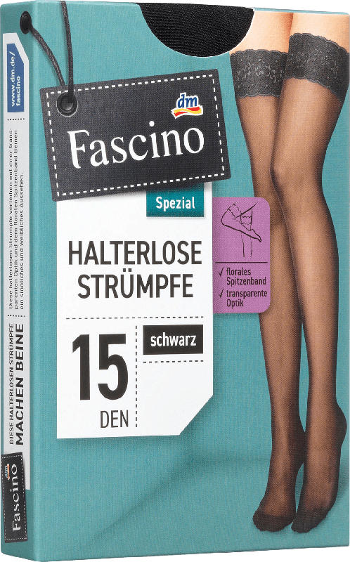 Fascino Halterlose Strümpfe mit Spitzenband 15 den, Gr. 38/40, schwarz