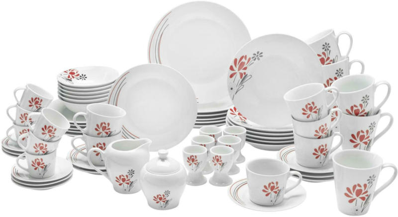 Kombiservice Flora aus Porzellan, 62-teilig