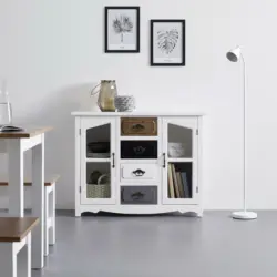 Sideboard 'Florina', weiß/grau/braun