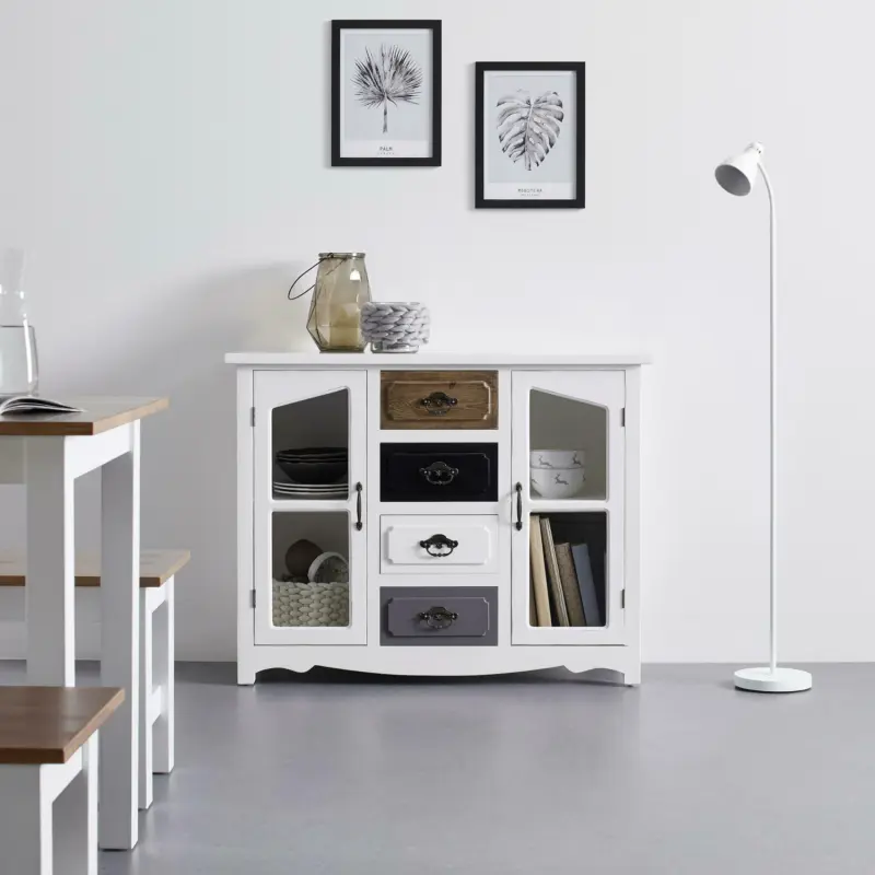 Sideboard 'Florina', weiß/grau/braun