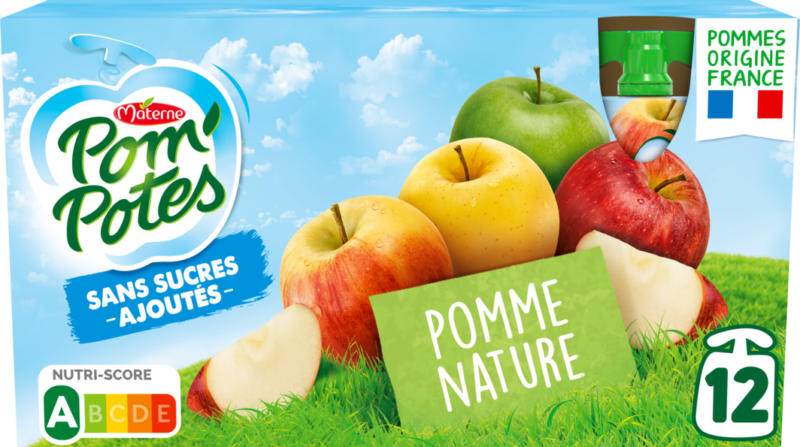 Materne Pom’Potes Trinkbeutel, Apfel nature, ohne Zuckerzusatz, 12 x 90 g