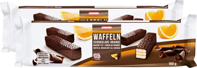 Gaufrettes au chocolat orange Denner, 2 x 160 g