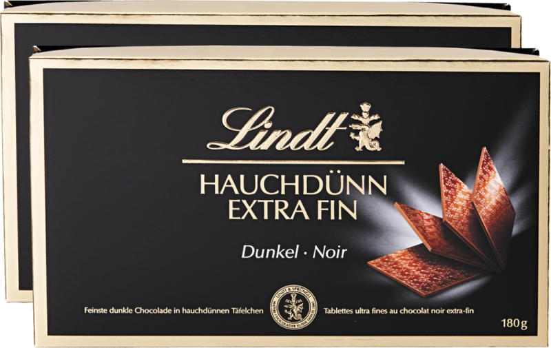 Tablettes Extra Fin Noir Lindt, 2 x 180 g