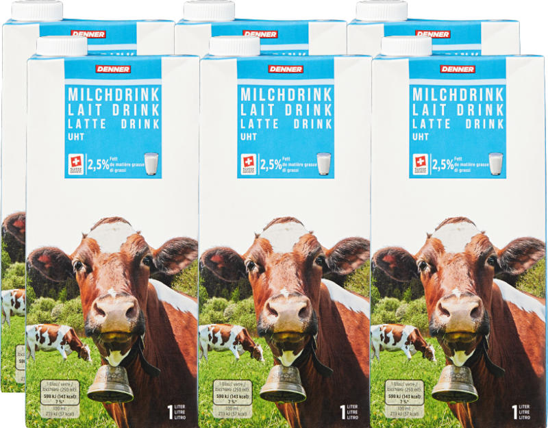 Latte drink Denner, UHT, 2,5% di grassi, 6 x 1 litro