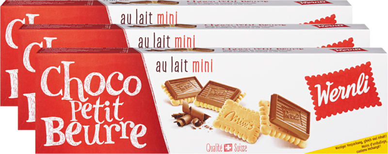 Biscotti Choco Petit Beurre au lait mini Wernli, 3 x 125 g