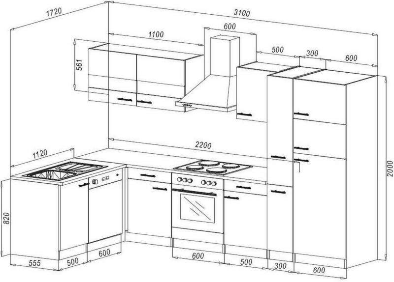 Einbauküche Eckküche Möbelix Economy mit Geräten 172x310 cm Weiß/Eiche Dekor