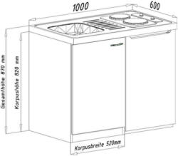 Miniküche mit Kühlschrank + Kochfeld 100cm Rot/Eiche Dekor