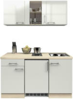 Möbelix Miniküche mit Kühlschrank + Kochfeld 150cm Perlmutt/Akazie
