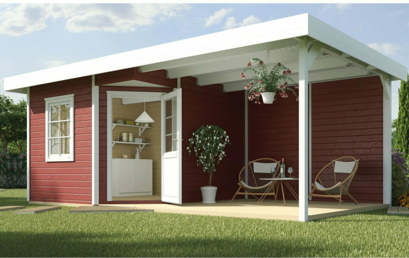 Weka Gartenhaus San Remo A Schwedenrot-Weiß BxT: 541x238 davon 303 cm Terrasse