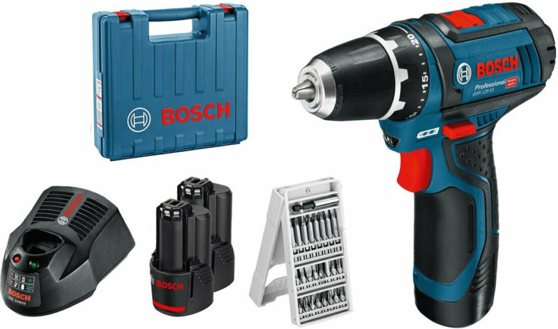 Bosch Professional Akku-Bohrschrauber GSR 12V-15 inkl. 25-tlg. Bit-Set & 2 Akkus