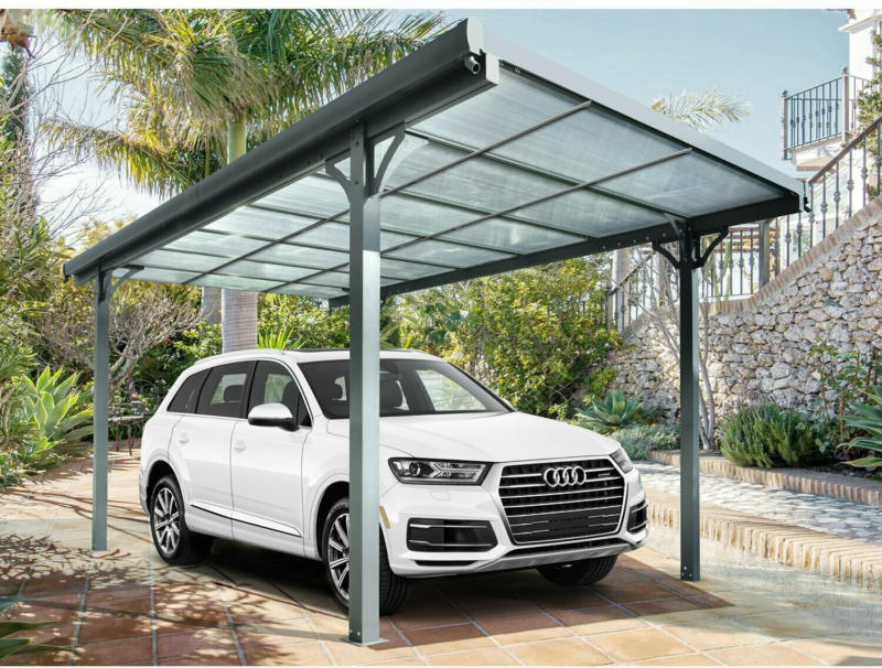 Floraworld Flachdach-Einzelcarport Aluminium Anthrazit 300 cm x 496 cm