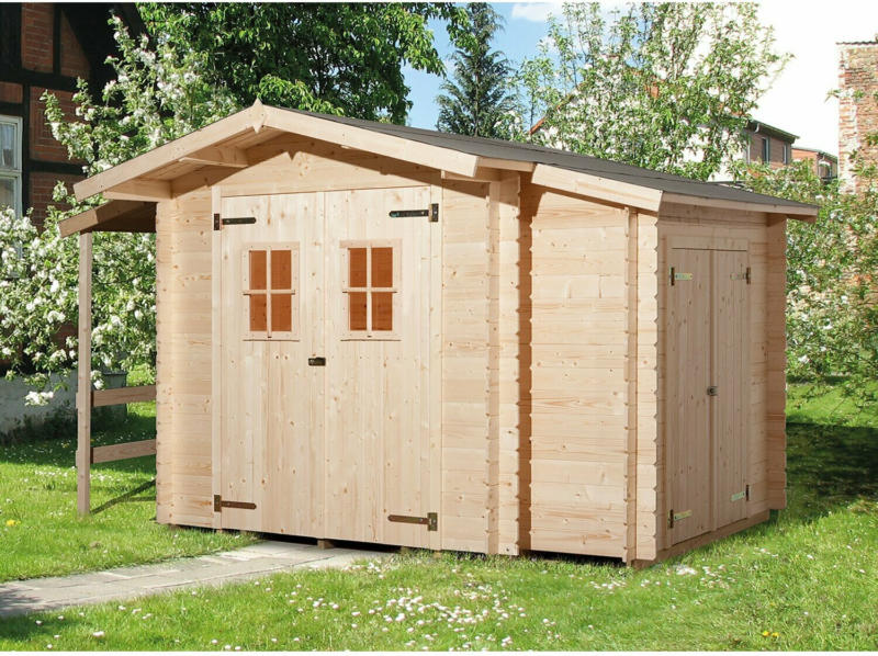 Weka Holz-Gartenhaus Bologna Natur B x T: 340 cm x 200 cm davon 140 cm Anbaudach