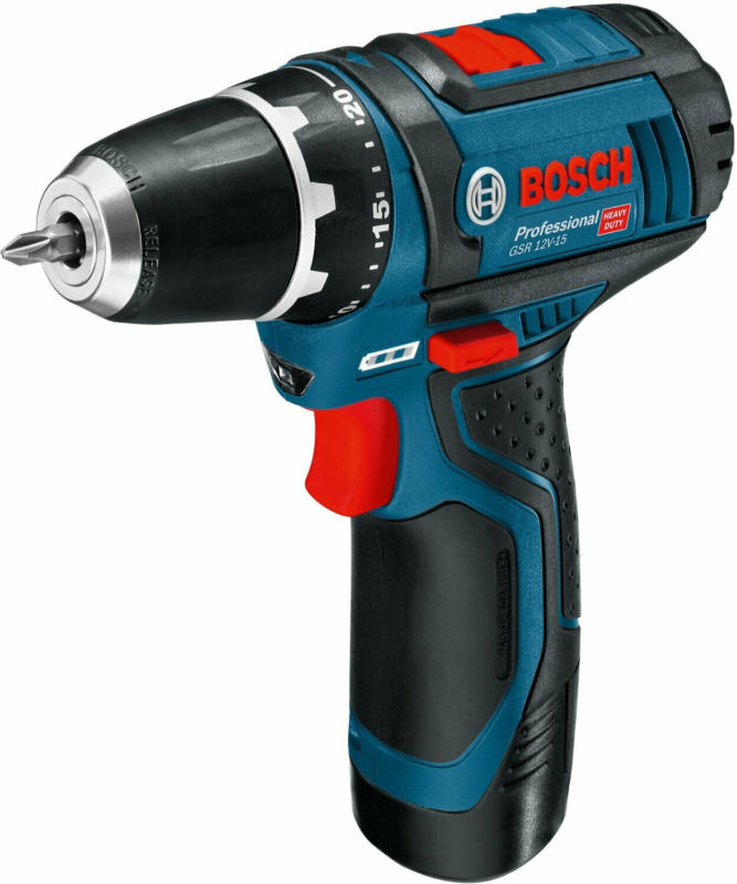 Bosch Professional Akku-Bohrschrauber GSR 12V-15 inkl. 25-tlg. Bit-Set & 2 Akkus