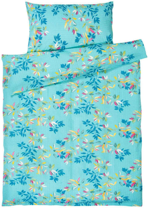 Parure de lit bleu clair avec imprimés de feuilles - (Prix de la plus petite taille)
