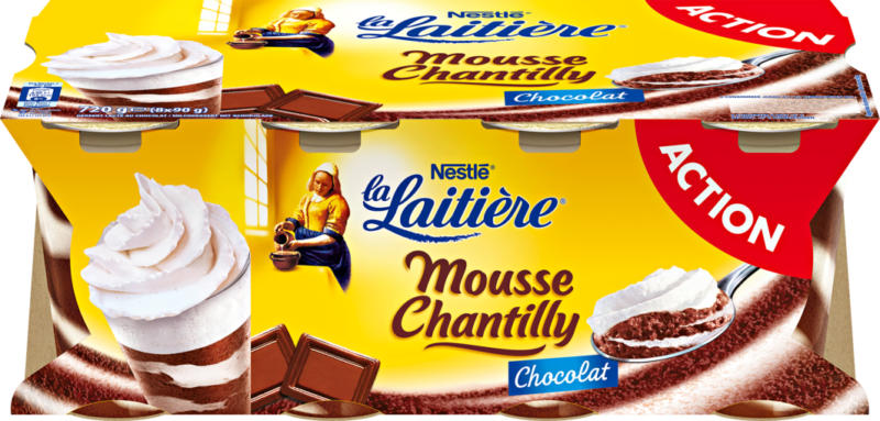 La Laitière Mousse Chantilly Nestlé, Cioccolato, 8 x 90 g