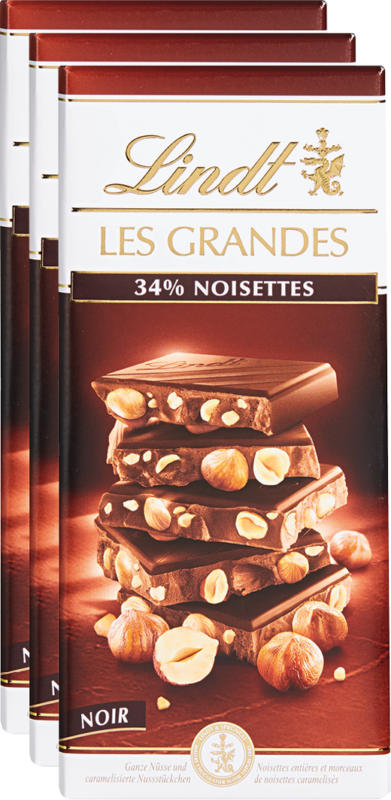 Tavoletta di cioccolata Les Grandes Lindt, Nocciole, Fondente, 3 x 150 g