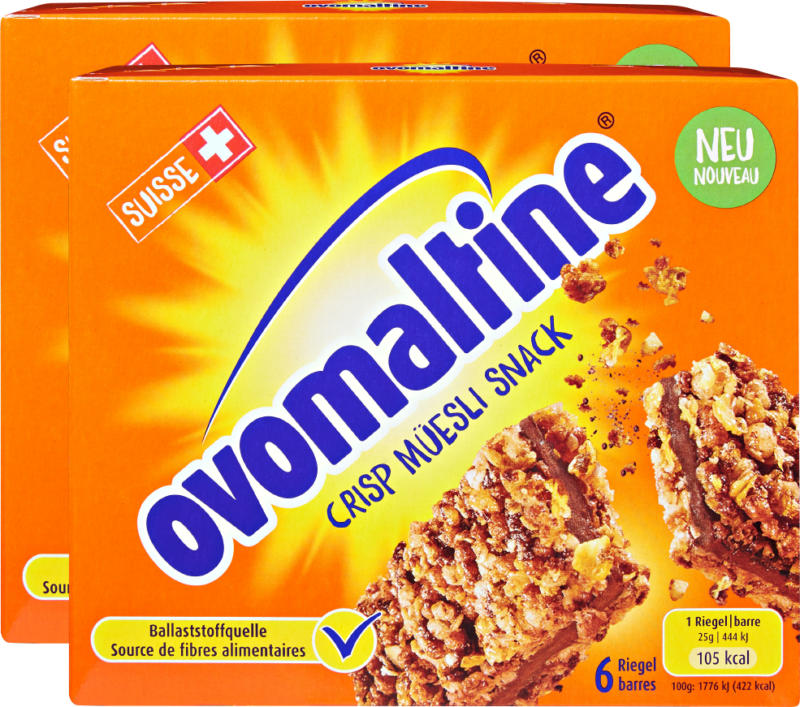 Barrette Crisp Müesli Snack Ovomaltine Wander, 2 x 6 x 25 g