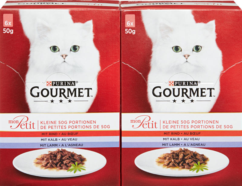 Cibo per gatti Gourmet Mon Petit Purina, assortiti: Manzo, Vitello, Agnello, 12 x 50 g