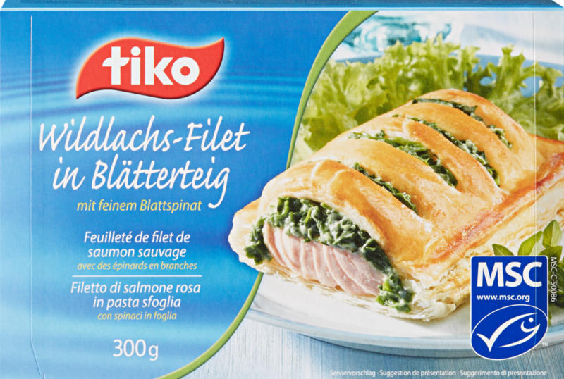 Feuilleté de filet de saumon sauvage Tiko, avec des épinards en branches, Russie/Etats-Unis/Canada, 300 g