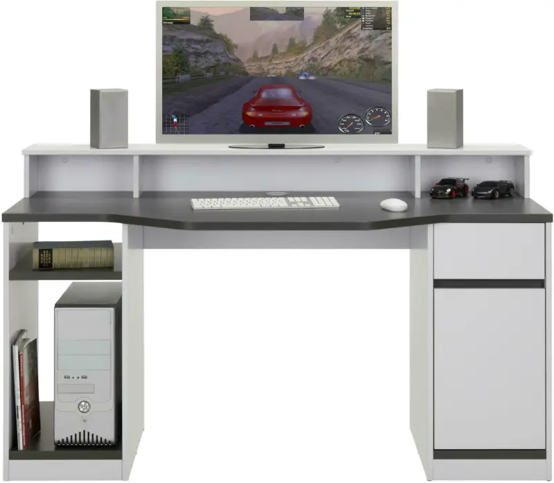 Gaming Tisch in Anthrazit/Weiß