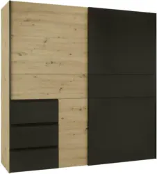 Schwebetürenschrank in Eichefarben/Schwarz