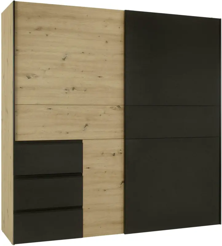 Schwebetürenschrank in Eichefarben/Schwarz